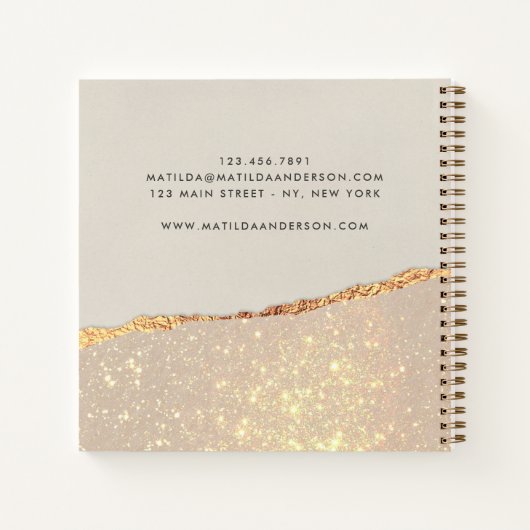 Persoonlijke Zwarte Crème Gouden Glitters Nep Foli Notitieboek (Achterkant)