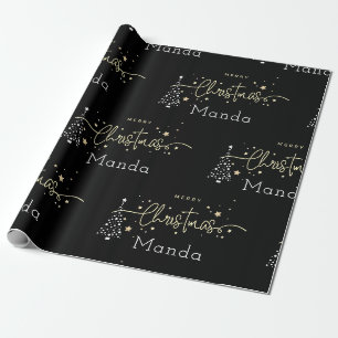 Persoonlijke Zwarte Elegante Script Prettig Kerstf Cadeaupapier