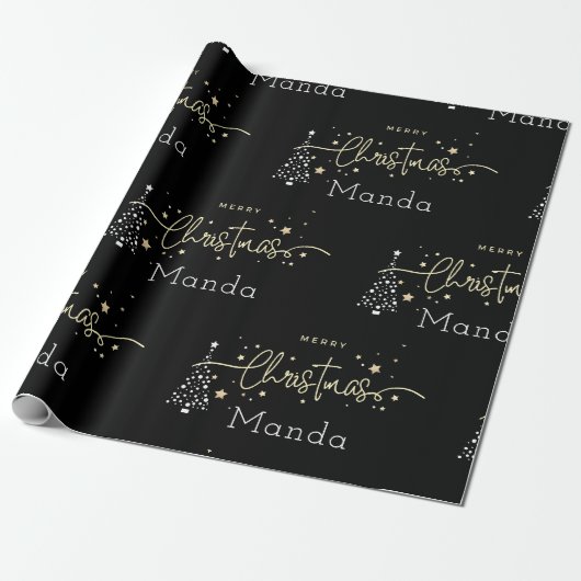 Persoonlijke Zwarte Elegante Script Prettig Kerstf Cadeaupapier (Uitgerold)
