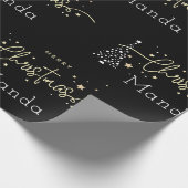 Persoonlijke Zwarte Elegante Script Prettig Kerstf Cadeaupapier (Hoek)