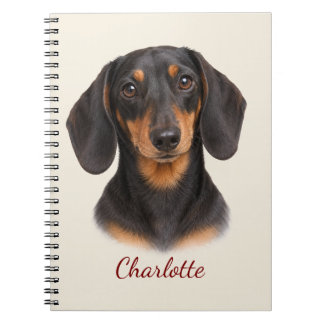 Persoonlijke Zwarte en Bruine Dachshund met Naam Notitieboek