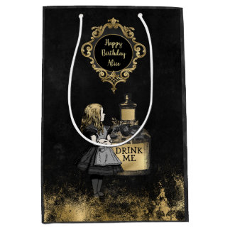 Persoonlijke zwarte en gouden Alice drink me Medium Cadeauzakje