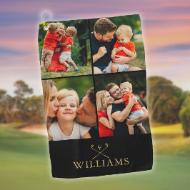 Persoonlijke Zwarte En Gouden Fotocollage Golfhanddoek