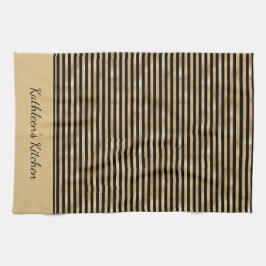 Persoonlijke Zwarte en Gouden Gestreepte Trendy St Theedoek