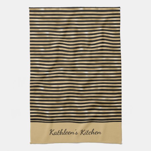 Persoonlijke Zwarte en Gouden Gestreepte Trendy St Theedoek (Verticaal)