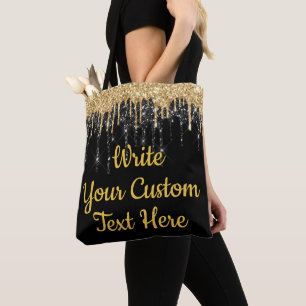 Persoonlijke Zwarte en Gouden Glitter Verjaardagsc Tote Bag