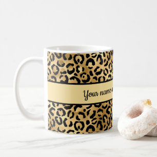 Persoonlijke zwarte en gouden luipaardprint jachtl koffiemok