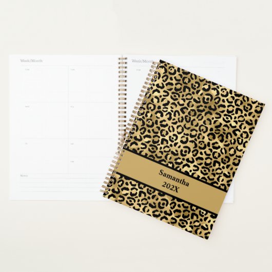 Persoonlijke zwarte en gouden luipaardprint planner (Display)