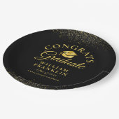 Persoonlijke Zwarte en Gouden Moderne Afstuderen Papieren Bordje (Gekanteld)