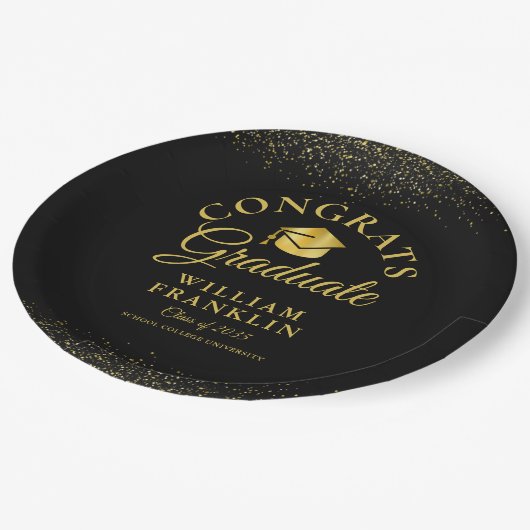 Persoonlijke Zwarte en Gouden Moderne Afstuderen Papieren Bordje (Gekanteld)