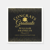 Persoonlijke Zwarte En Gouden Moderne Afstuderen Servet (Voorkant)
