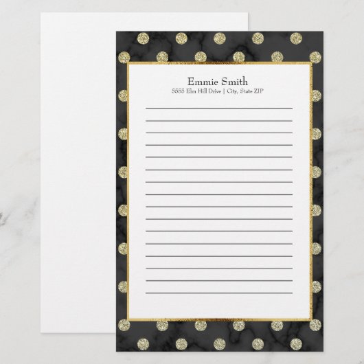 Persoonlijke zwarte en goudwand briefpapier (Voorkant / Achterkant)