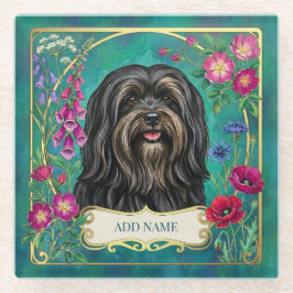 Persoonlijke Zwarte en Lichtbruine Lhasa Apso Glas Glazen Onderzetter