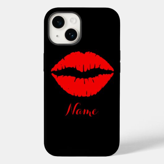 Persoonlijke zwarte en rode lippenstift afdruk Case-Mate iPhone case (Achterkant)