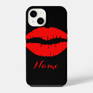 Persoonlijke zwarte en rode lippenstift afdruk iPhone 14 hoesje