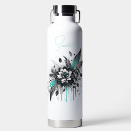 Persoonlijke zwarte en turquoise graffiti stijl bl waterfles