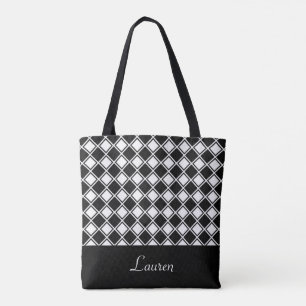 Persoonlijke zwarte en witte diamant geometrische  tote bag