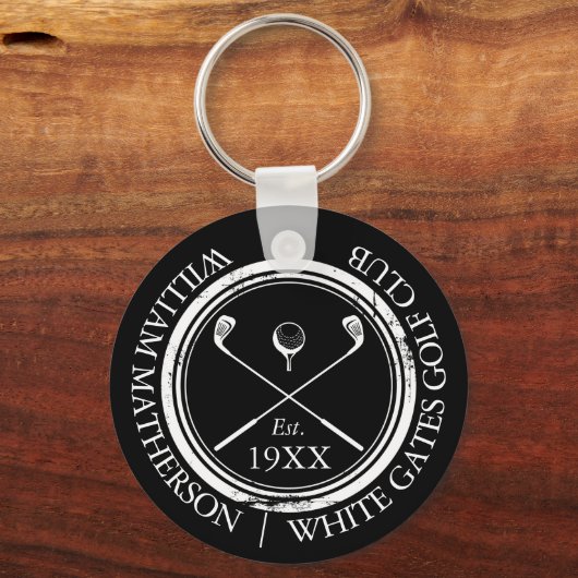 Persoonlijke Zwarte En Witte Golfclubnaam Sleutelhanger (Achterkant)