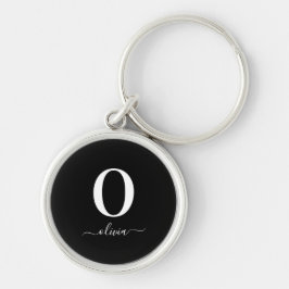 Persoonlijke Zwarte En Witte Monogram Script Naam Sleutelhanger