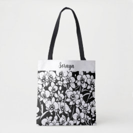 persoonlijke zwarte en witte orchideeën boodschapp tote bag
