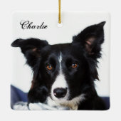 Persoonlijke zwarte en witte rand collie keramisch ornament (Achterkant)