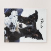 Persoonlijke zwarte en witte rand collie legpuzzel (Horizontaal)
