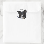 Persoonlijke zwarte en witte rand collie ronde sticker (Tas)