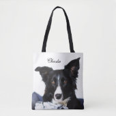 Persoonlijke zwarte en witte rand collie tote bag (Voorkant)