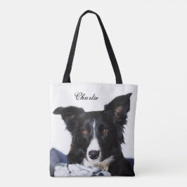 Persoonlijke zwarte en witte rand collie tote bag