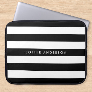 Persoonlijke zwarte en witte strepen laptop sleeve