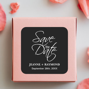 Persoonlijke Zwarte en Witte Trouw Save the Date Vierkante Sticker