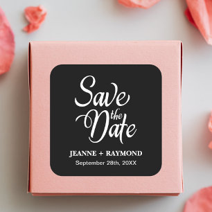 Persoonlijke Zwarte en Witte Trouw Save The Date Vierkante Sticker
