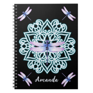 Persoonlijke Zwarte Fantasievolle Libelle Mandala Notitieboek