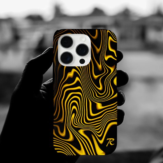 Persoonlijke Zwarte Geel Gouden Wervelingen Textuu Case-Mate iPhone Case