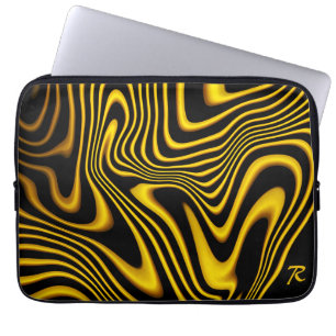 Persoonlijke Zwarte Geel Gouden Wervelingen Textuu Laptop Sleeve