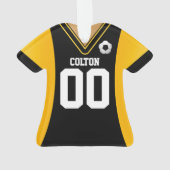 Persoonlijke Zwarte/Gele Voetbalshirt Ornament (achterkant)