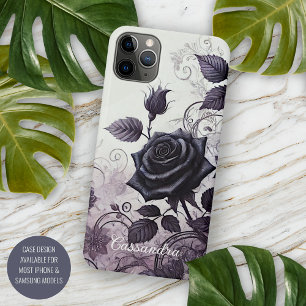 Persoonlijke Zwarte Gotische Roos Bloemrijke Victo Case-Mate iPhone Case