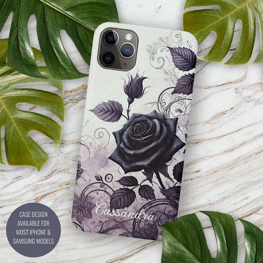 Persoonlijke Zwarte Gotische Roos Bloemrijke Victo Case-Mate iPhone Case