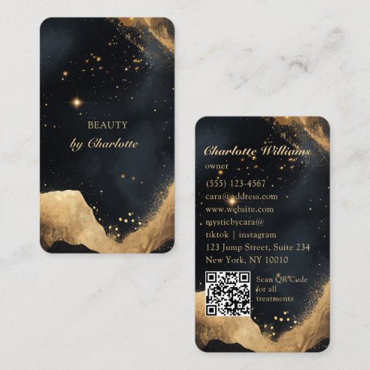 Persoonlijke Zwarte & Gouden Galaxy QR Code Visitekaartje (Voorkant / Achterkant)