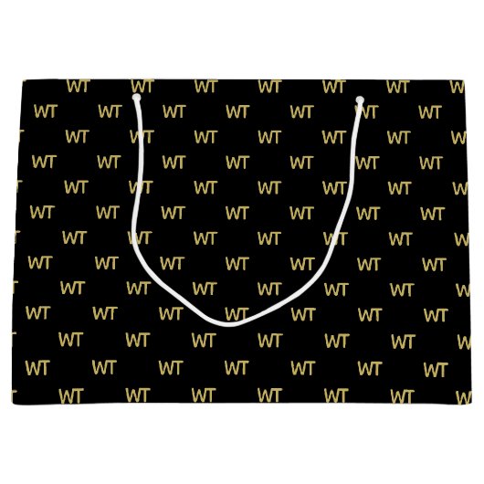 Persoonlijke zwarte gouden initiaal logo groot cadeauzakje (Voorkant)