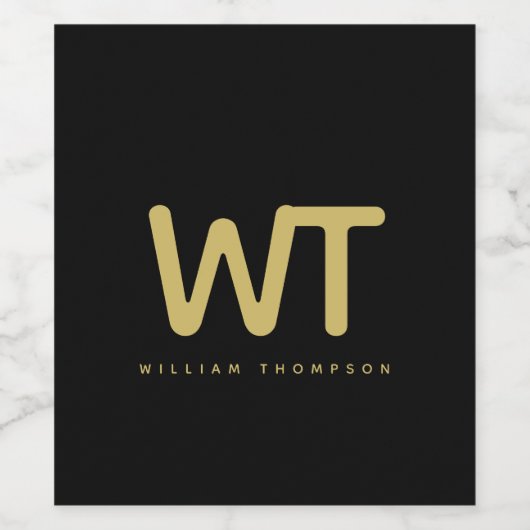 Persoonlijke zwarte gouden initialen logo wijn etiket (Enkel label)
