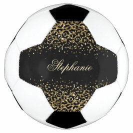 Persoonlijke Zwarte Gouden Luipaardprint Glitter M Voetbal