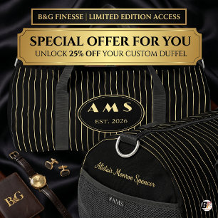 Persoonlijke Zwarte Gouden Pinstripe Monogram Plunjezak