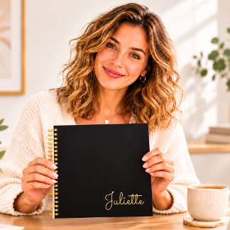 Persoonlijke Zwarte Gouden Script Naam Vierkante S Notitieboek