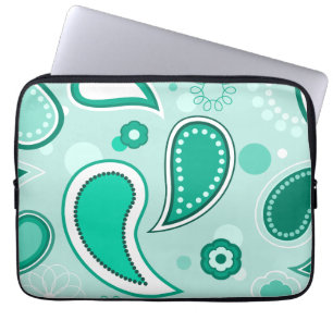 Persoonlijke Zwarte Groene & Witte Paisley Laptop Sleeve