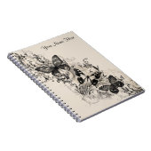 Persoonlijke Zwarte Halftone Vlinder Vrouwelijk  Notitieboek (Rechterzijde)