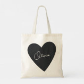 Persoonlijke Zwarte Hartentassen Tote Bag (Achterkant)