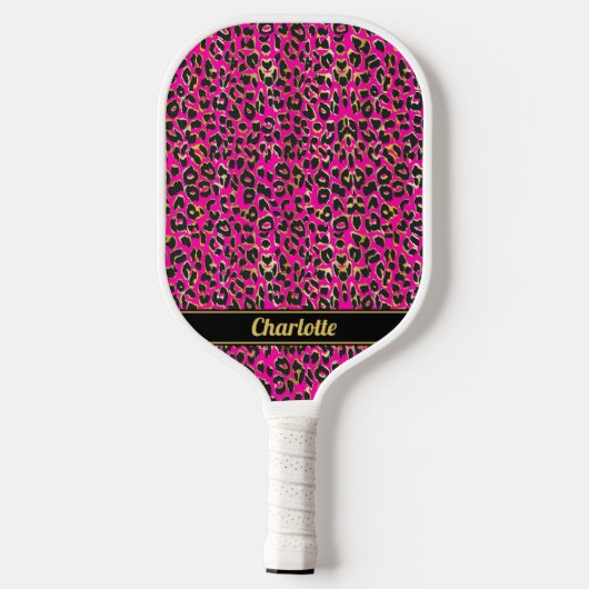 Persoonlijke Zwarte & Hot Roze Luipaardprint Meisj Pickleball Paddle (Achterkant)