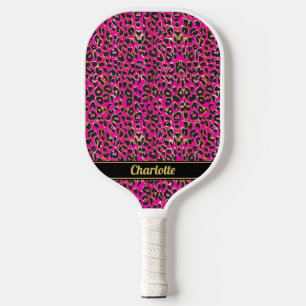Persoonlijke Zwarte & Hot Roze Luipaardprint Meisj Pickleball Paddle