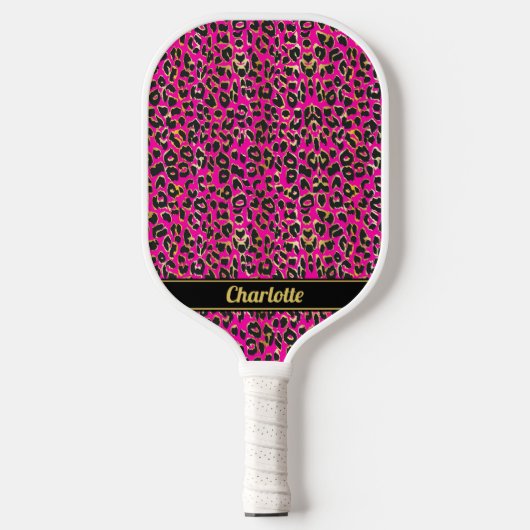 Persoonlijke Zwarte & Hot Roze Luipaardprint Meisj Pickleball Paddle (Voorkant)